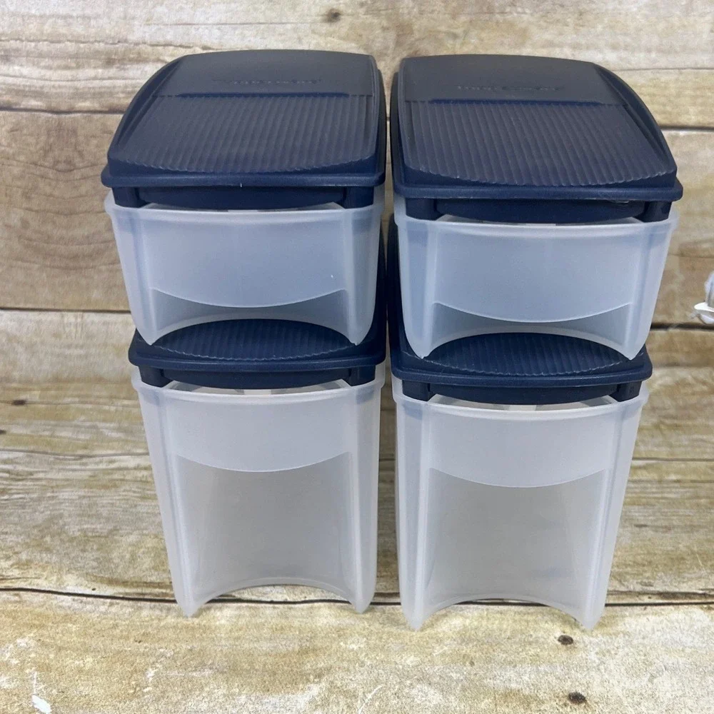 Tupperware Space Maker Black Hinged Lids Storage Containers Set of 4 1 L  350ml
